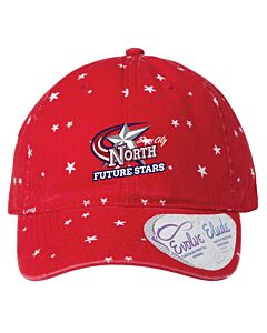 Infinity Her - Women's Garment-Washed Fashion Print Cap - Embroidery - Future Stars-Red/White Stars