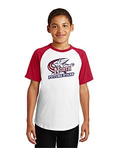 Sport-Tek® Youth Short Sleeve Colorblock Raglan Jersey - Front Imprint - Future Stars-White/Red